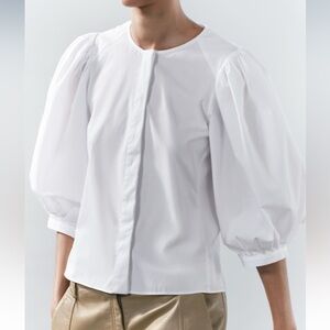 Zara white poplin puff sleeve top NWOT